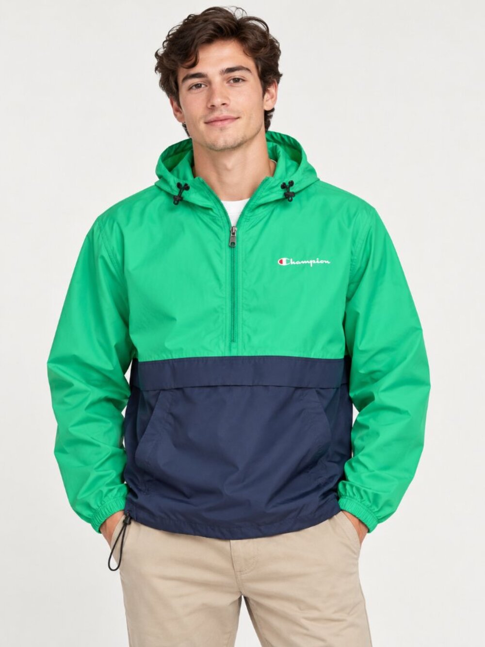 Champion Colorblock Packable Windbreaker Jacket Green/Navy Size Medium